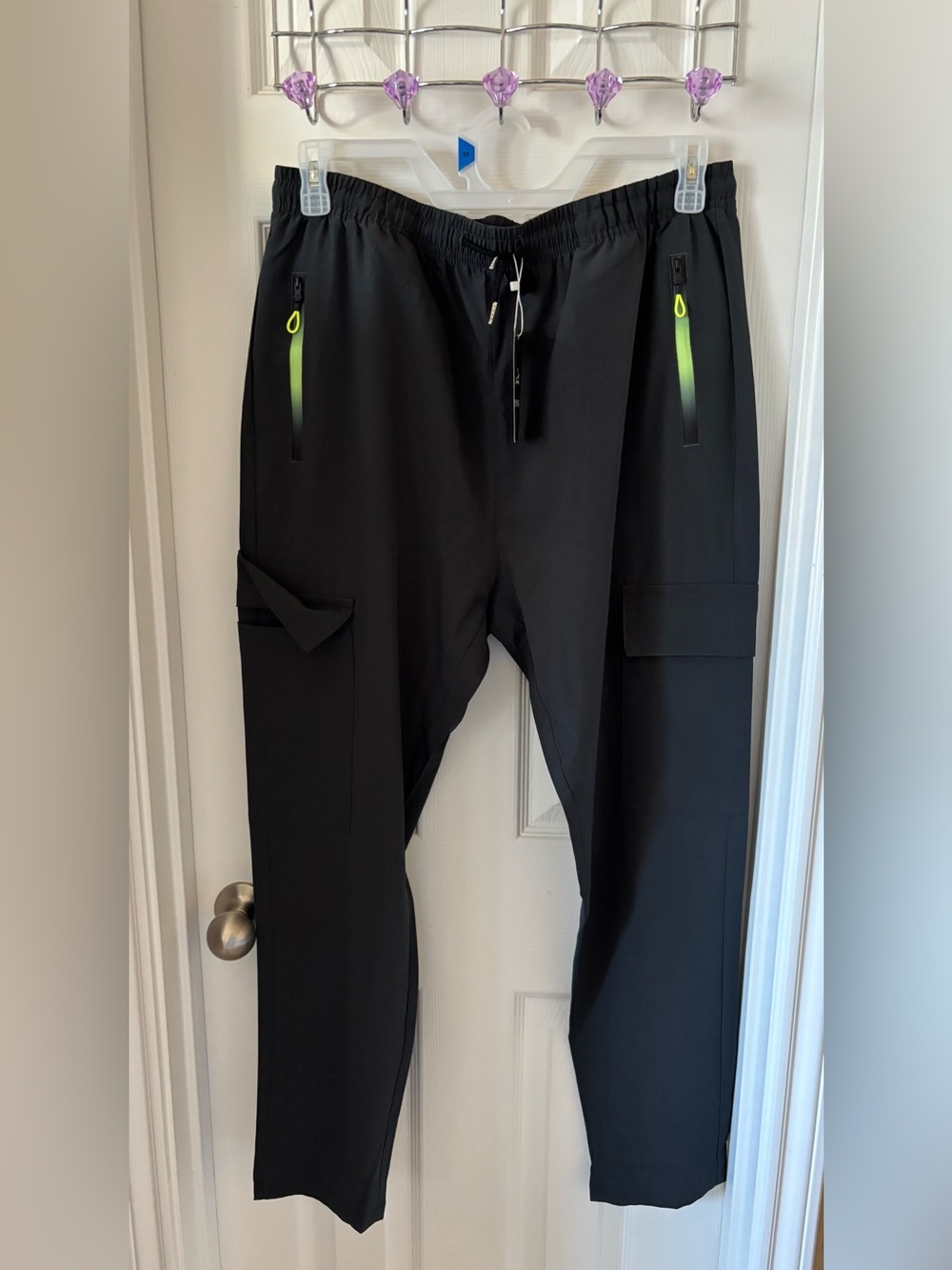 Dark Gray Hiking Pants with Neon Yellow Zipper Pockets